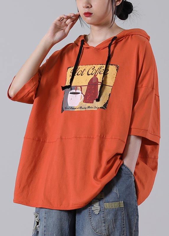 Orange Print Cotton Sweatshirts Top