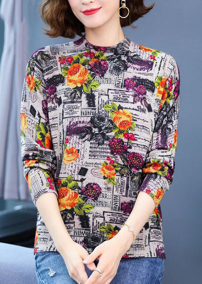 Yellow Print Patchwork Cotton Knit Top Spring