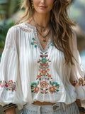 Women's Vintage Linen Bohemian Print Shirt artswardrobe