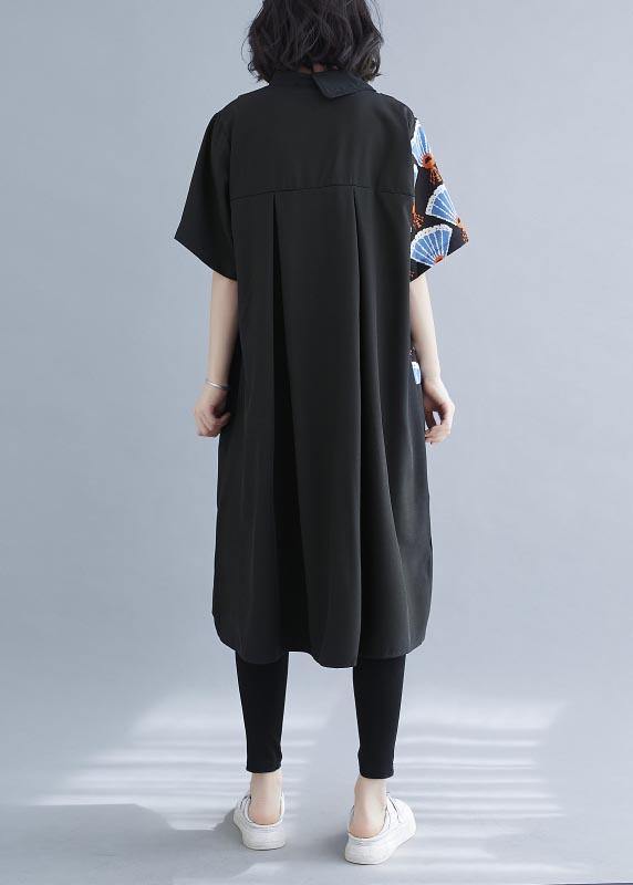 Black Print Asymmetrical Designlow High Design Vacation Summer Cotton Dress