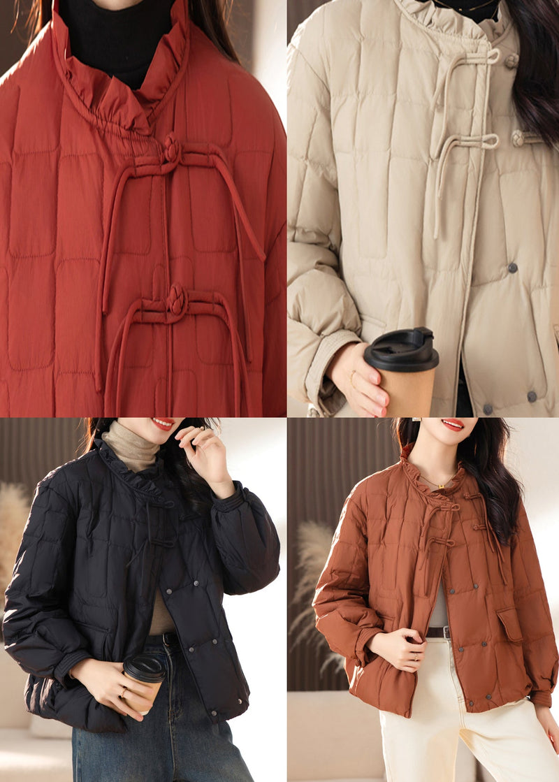 Black Pockets Ruffled Patchwork Fine Cotton Filled Coats Winter