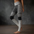 Women's Vintage Viking Celtic Knot With Rose Pattern Colorblock Cozy Leggings artswardrobe