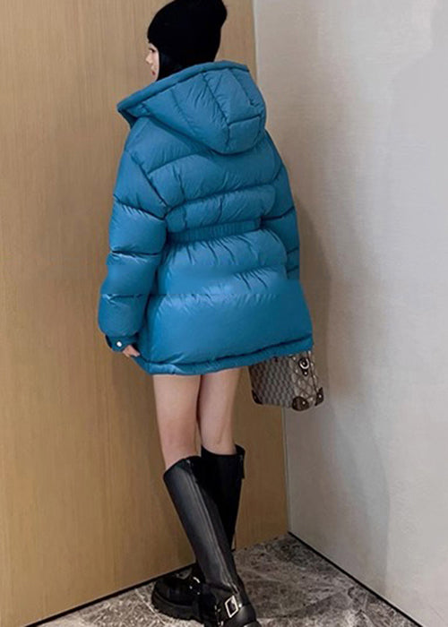 Simple Peacock Blue Cinched Duck Down Down Coats Winter