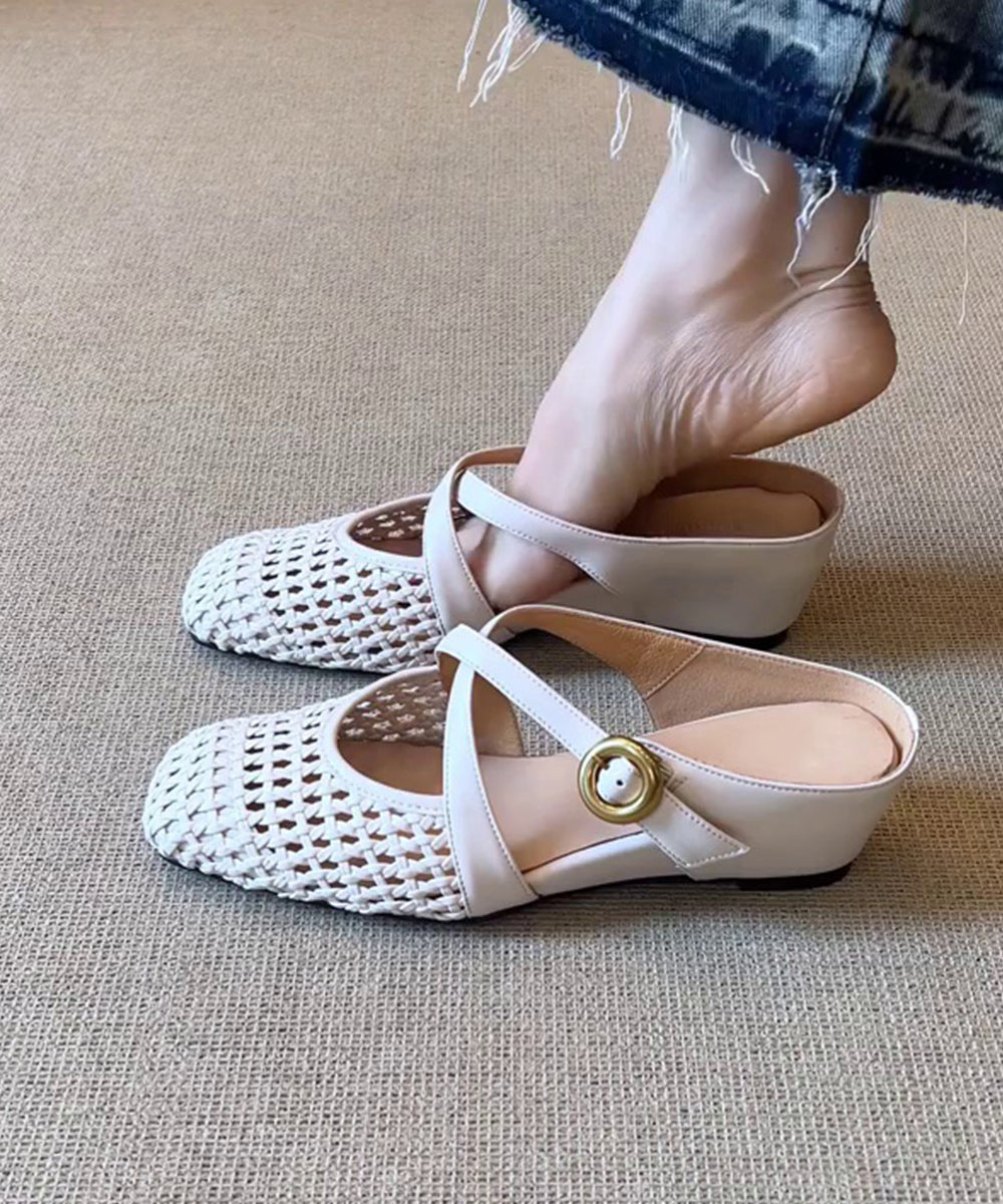 White Wedge Sheepskin Splicing Slide Sandals