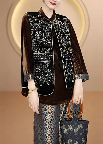 Black O Neck Embroideried Silk Vest Top Sleeveless