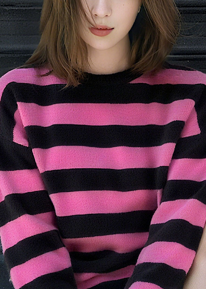O Neck Striped Cozy Patchwork Knit Sweater Fall