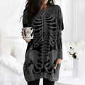 Comstylish Comstylish Women's Halloween Skeleton Bones With Rose Art Cozy Knit Turtleneck Mini Sweater Dress