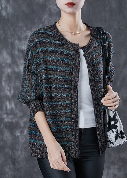 Dull Grey Oversized Striped Knit Loose Coat Spring