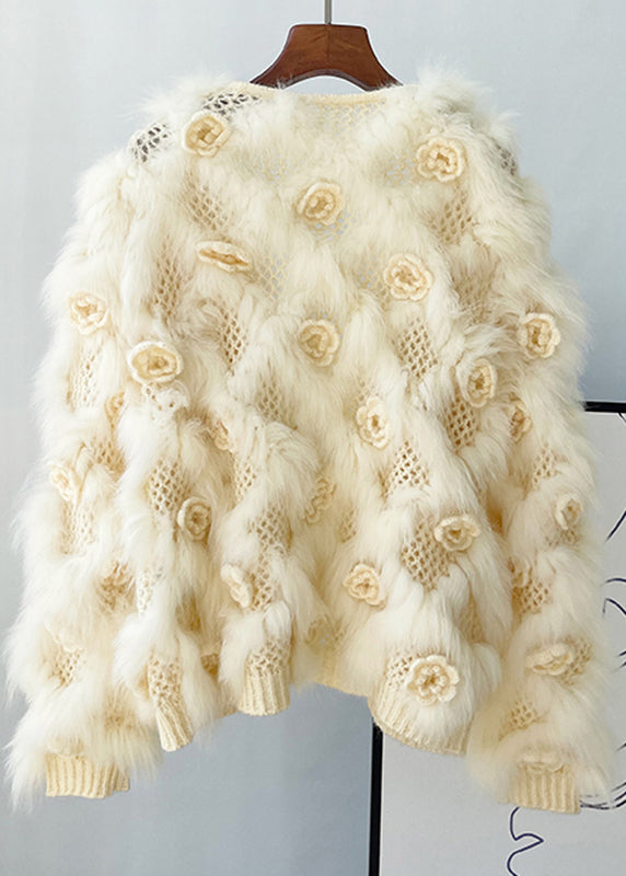 Apricot Mink Hair Knitted Coats Lantern Sleeve