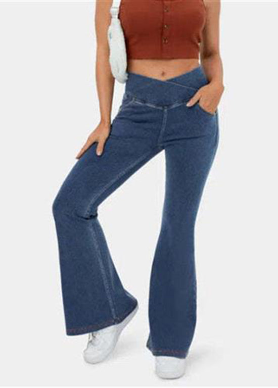 Navy Versatile Denim Flare Bottoms Spring