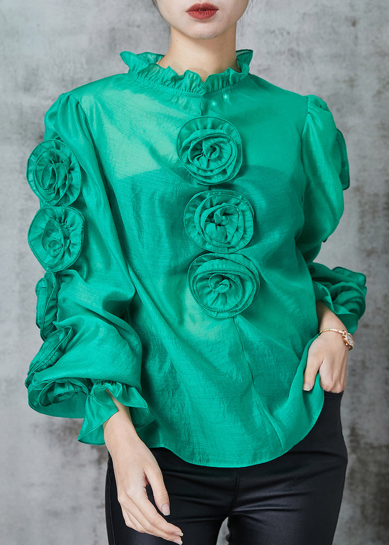 Green Stereoscopic Chiffon Shirt Top Ruffled Spring