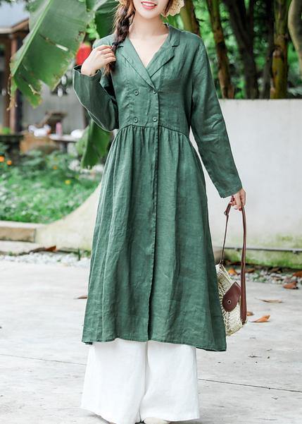 Loose Notched Tie Waist Spring Quilting Clothes Work Blackish Green Robe Dress