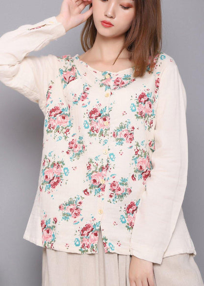 White Print Linen Spring Top