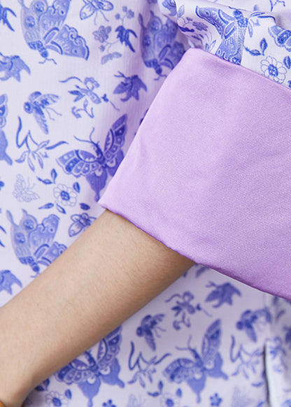 Purple Tasseled Print Silk Coats Spring
