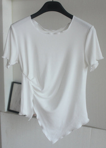 Grey Asymmetrical Wrinkled Short Sleeve