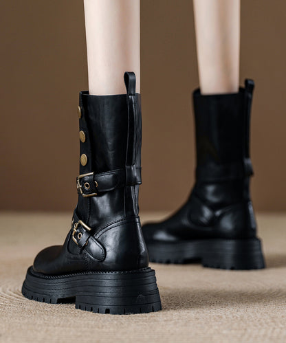 Black Platform Faux Leather Splicing Boots