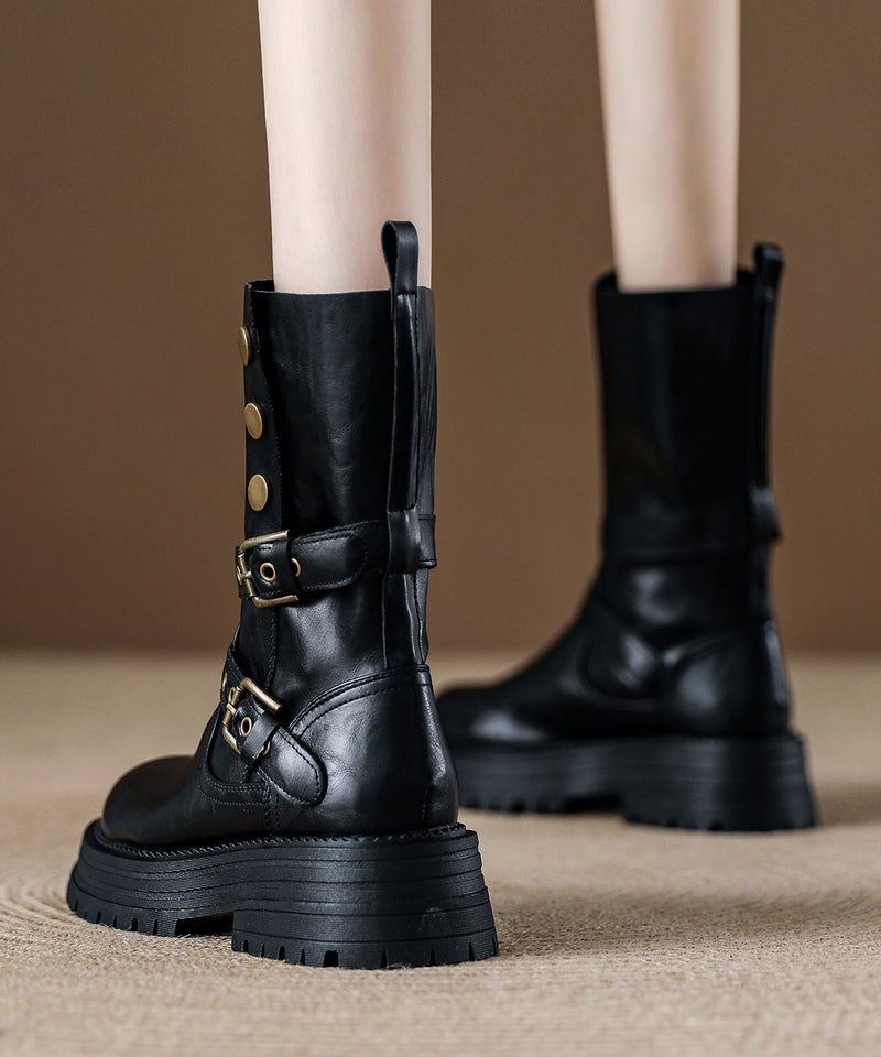Black Platform Faux Leather Splicing Boots