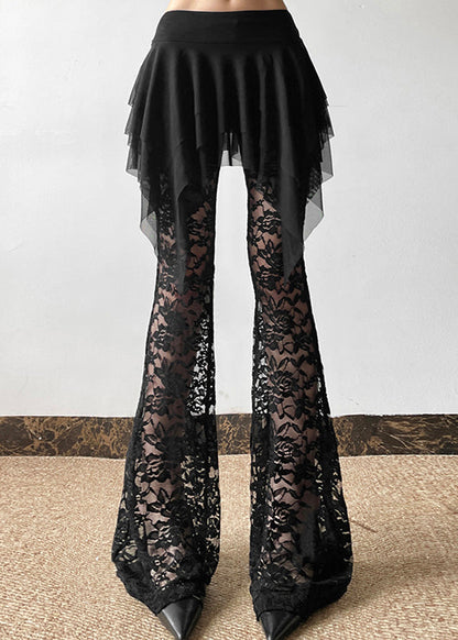 Black Hollow Out Patchwork Lac Flare Bottoms Summer