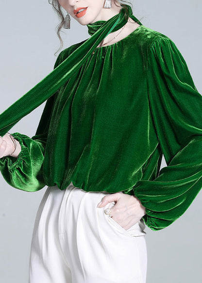 Green Bow Silk Velour Top Winter