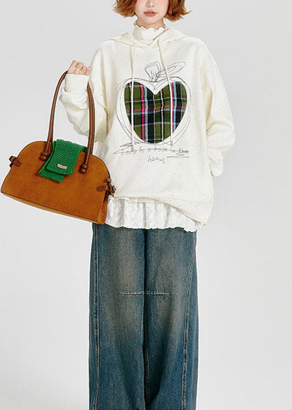 Stylish White Embroidered Warm Fleece Sweatshirt Spring