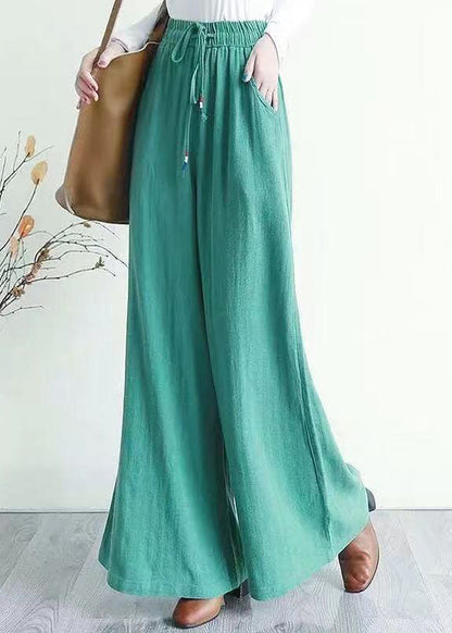 Light Green Pockets Patchwork Drawstring Cotton Pants Spring