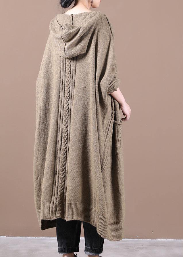 Khaki Button Pockets Fall Long Cardigans Coat