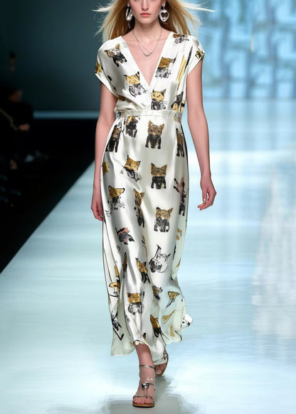 Animal Print Draping Silk Maxi Dresses Summer