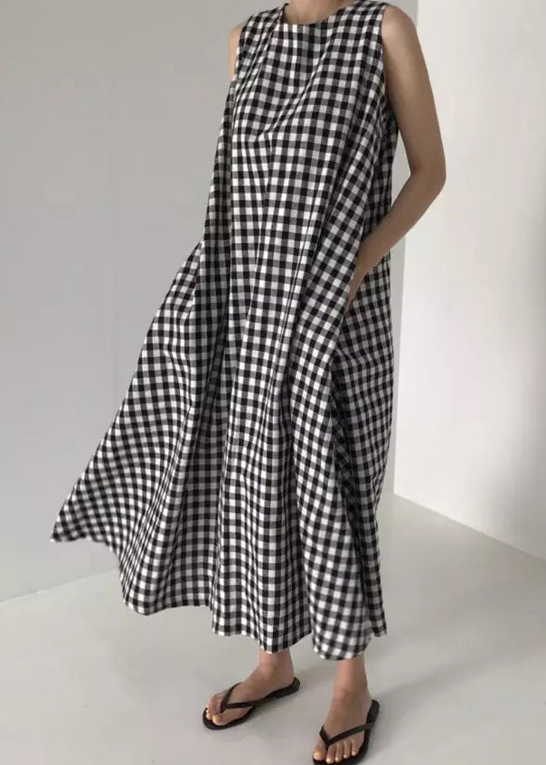 Plaid Pockets Cozy Long Dress Summer