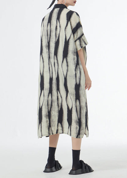 Loose Black Striped Print Patchwork Cotton Shirts Dress Summer