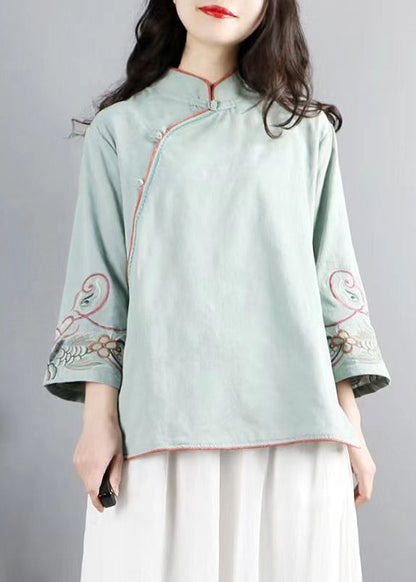 Yellow Embroideried Chinese Button Cotton Top Bracelet Sleeve