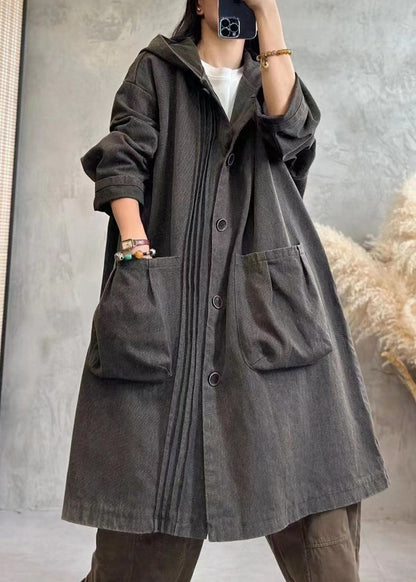 Black Wrinkled Button Hoodies Denim Trench Coats Fall