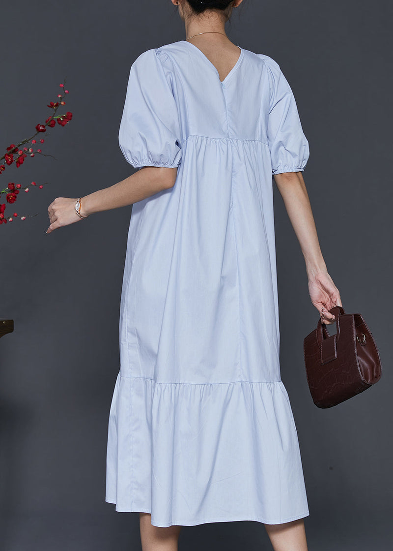 Sky Blue Embroidered Patchwork Cotton Dresses Summer
