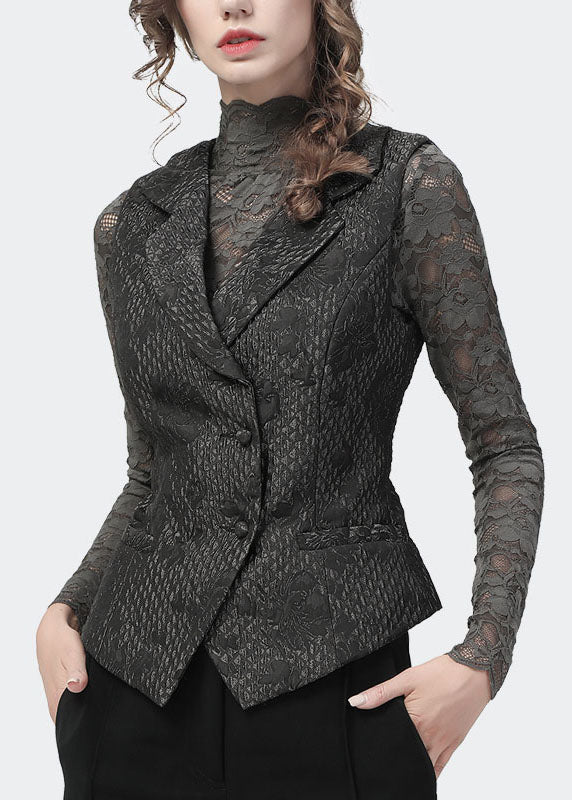 Boutique Chocolate Button Peter Pan Collar Jacquard Vest Spring