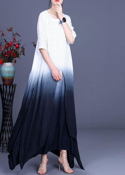 Striped Tie Dye Asymmetrical Design Cotton Linen Summer Dress