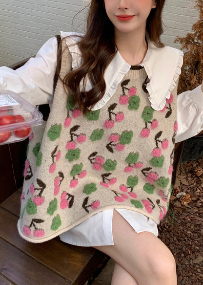 Pink O Neck Jacquard Patchwork Knit Vest Sleeveless