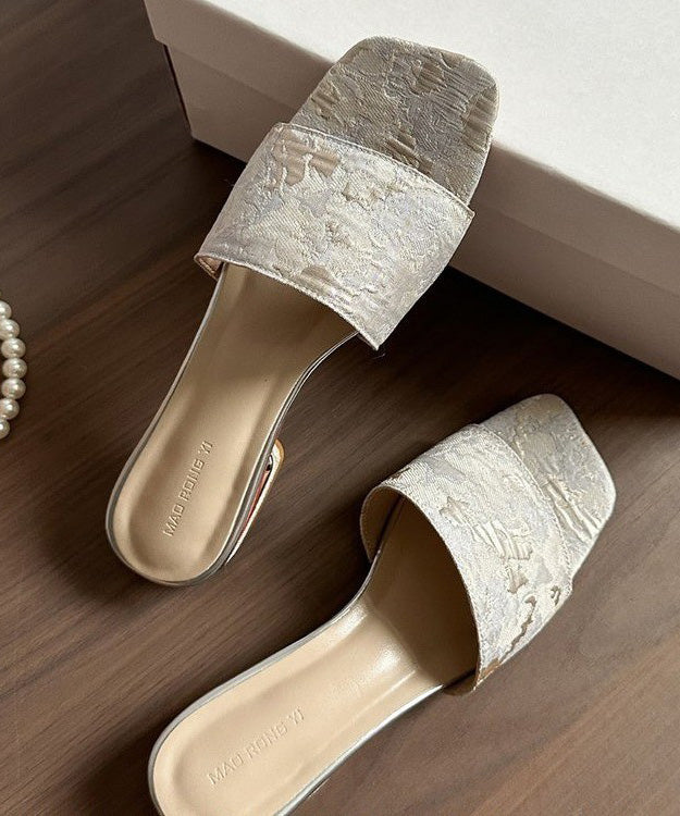 Summer New Apricot Embroidery Slide Sandals Peep Toe