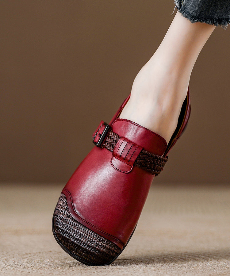 Comfy Splicing Loafers Red Cowhide Leather