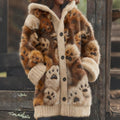 Comstylish Classy Fuzzy Cat Paw Mocha Cozy Knit Hooded Cardigan