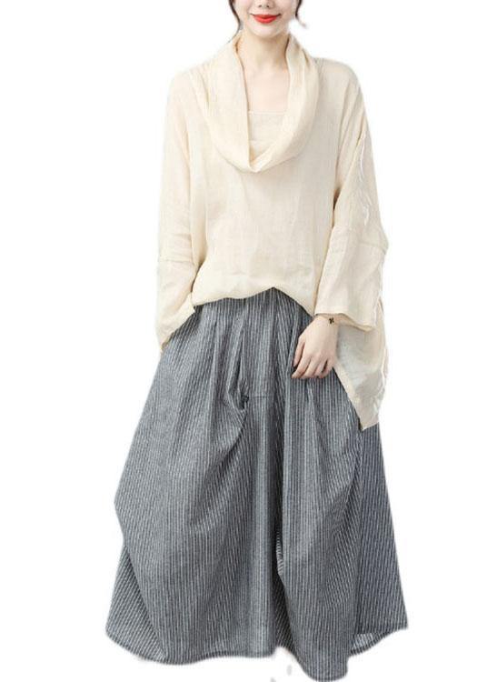 Beige Turtle Neck Batwing Sleeve Fall Blouses