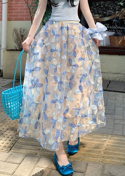 Art Blue Elastic Waist Tulle Skirt Summer