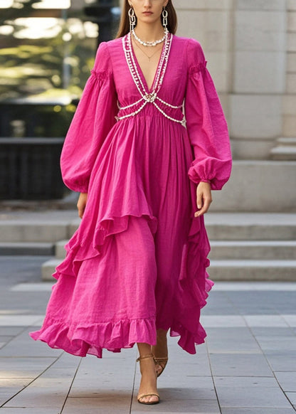 Diy Rose Ruffled Chain Linked Cotton Party Dress Fall