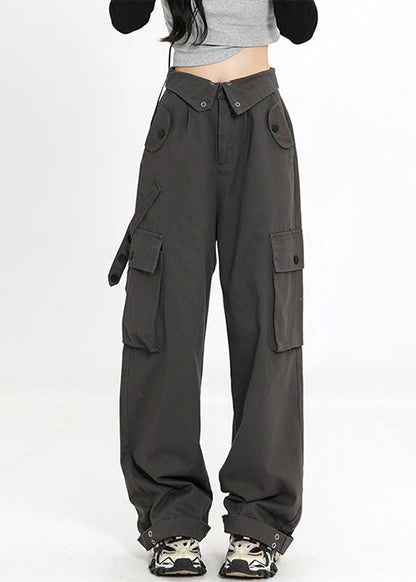 Stylish Red Pockets High Waist Denim Pants Spring