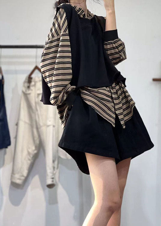 Stylish Black O-neck Oversized Applique Cotton Vest Tops Spring