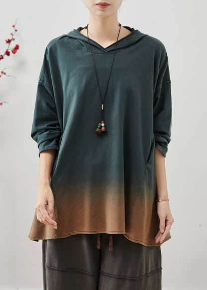 Art Gradient Color Hooded Oversized Cotton Pullover Sweatshirt Fall