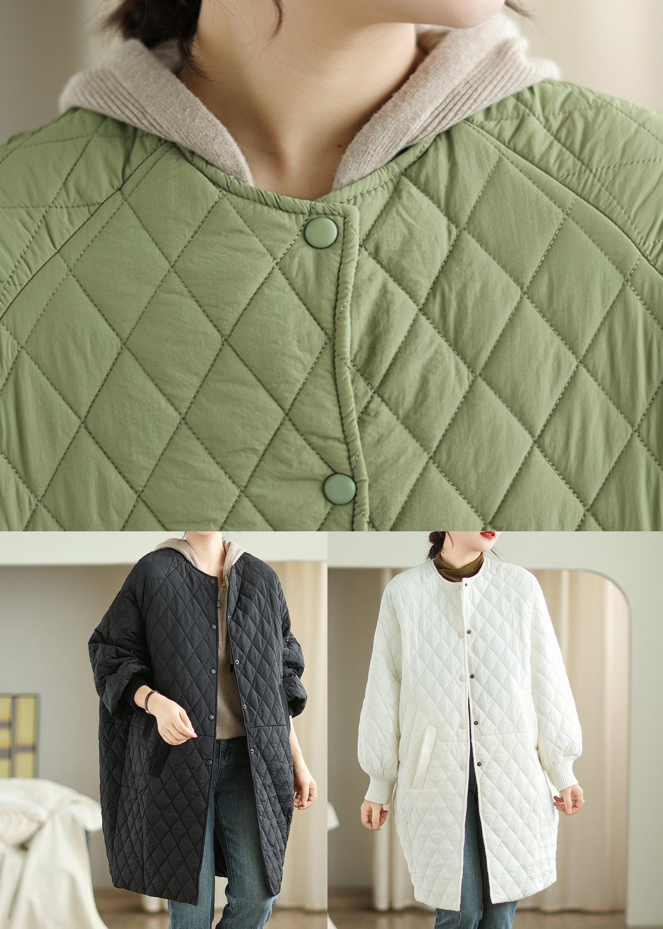 Stylish White Hooded Pockets Fine Cotton Filled Coat Winter