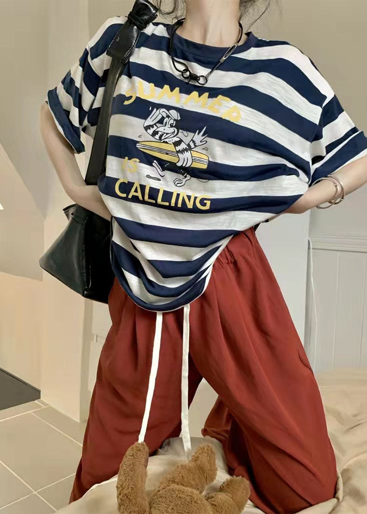 New Loose Cartoon Striped T-shirt