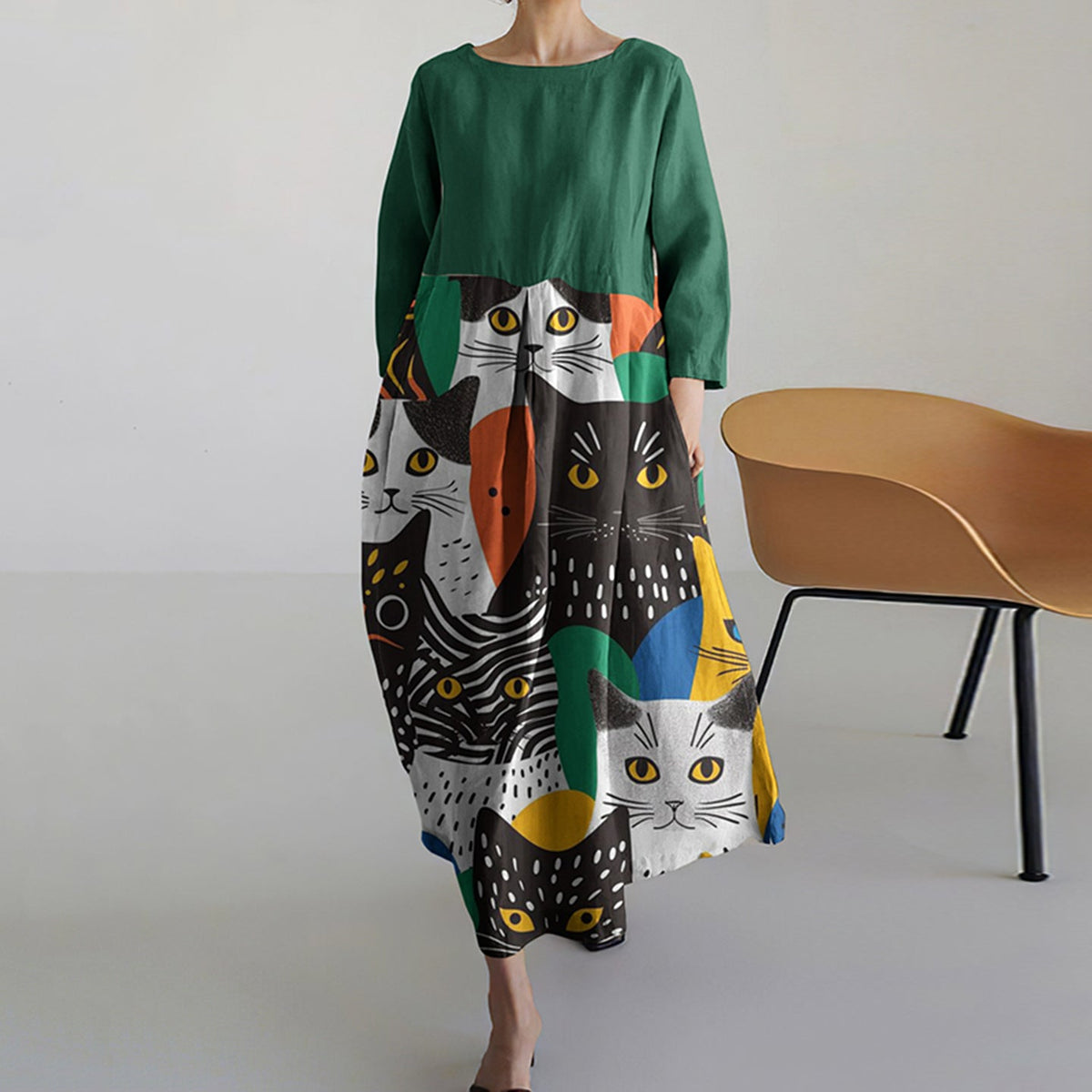 Colorful Cat Pattern Women's Dress elevenforest