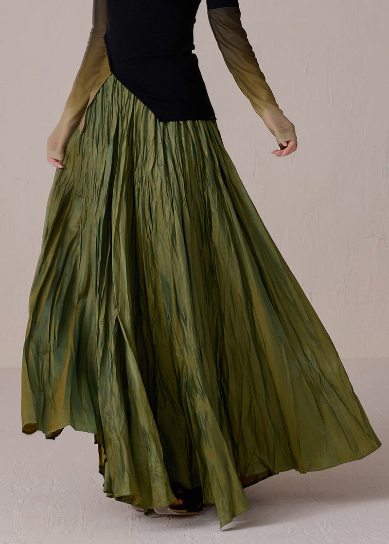 Fine Green Wrinkled Wear on Both Sides Cotton Exra Large Hem Skirts Summer