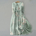 Comstylish Retro Floral Graphics Print Lace-Up Dress