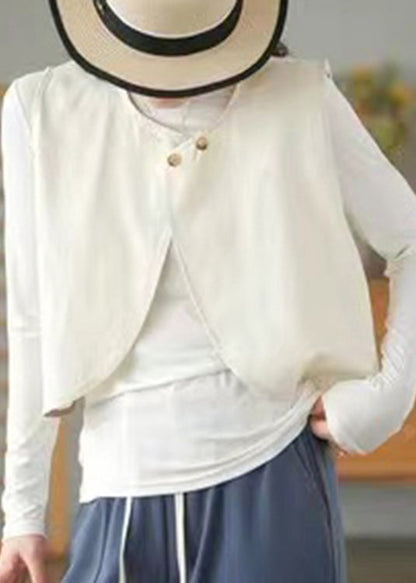 Simple Black O-neck Button Waistcoat Sleeveless